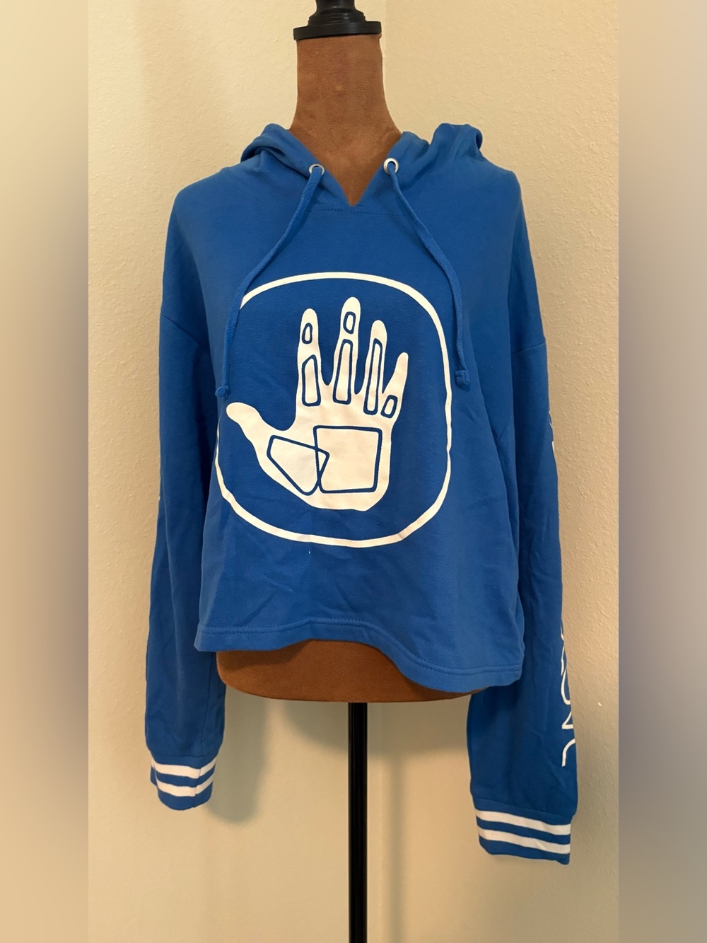 NWOT Body Glove Royal Blue Cropped Pullover Hoodie with White Logo Trim